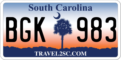 SC license plate BGK983