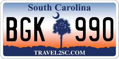 SC license plate BGK990
