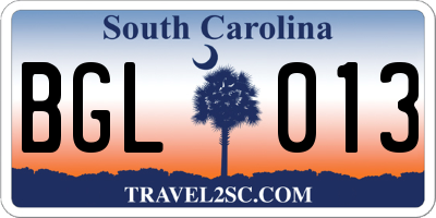 SC license plate BGL013