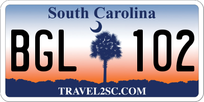 SC license plate BGL102