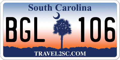 SC license plate BGL106