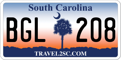SC license plate BGL208