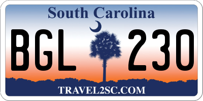 SC license plate BGL230