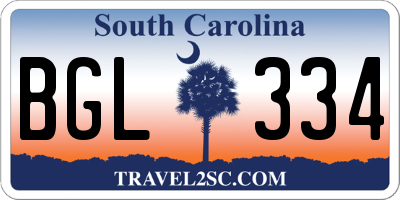 SC license plate BGL334