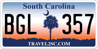 SC license plate BGL357