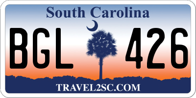 SC license plate BGL426