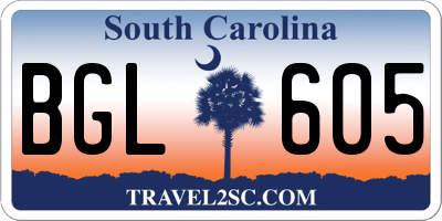 SC license plate BGL605