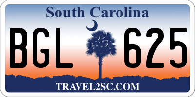 SC license plate BGL625