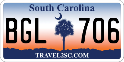 SC license plate BGL706