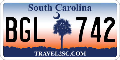 SC license plate BGL742