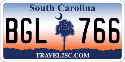 SC license plate BGL766