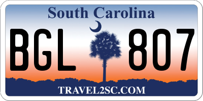 SC license plate BGL807
