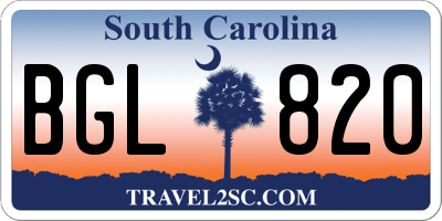 SC license plate BGL820