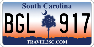 SC license plate BGL917