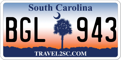 SC license plate BGL943