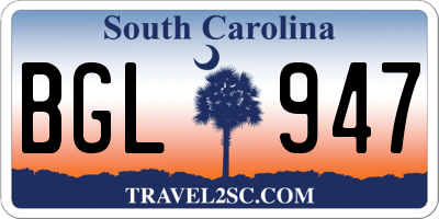 SC license plate BGL947