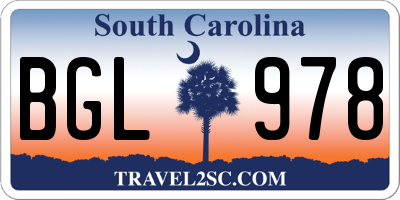 SC license plate BGL978