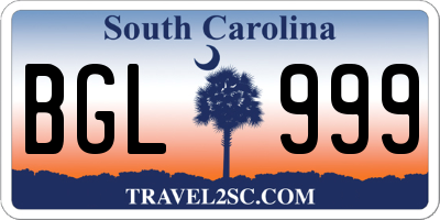 SC license plate BGL999