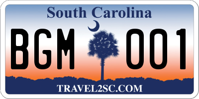 SC license plate BGM001