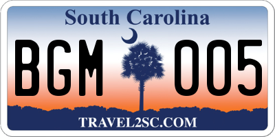SC license plate BGM005