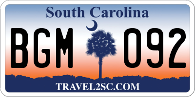 SC license plate BGM092