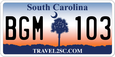 SC license plate BGM103