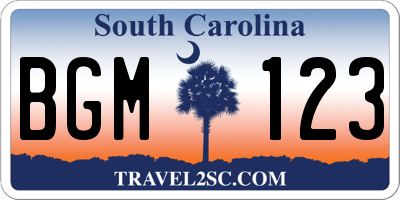 SC license plate BGM123