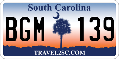 SC license plate BGM139