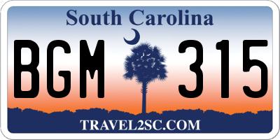 SC license plate BGM315