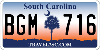 SC license plate BGM716