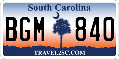 SC license plate BGM840