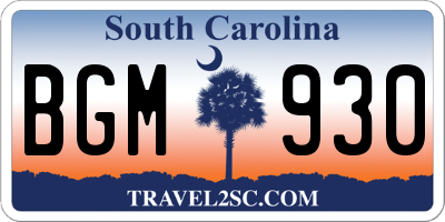 SC license plate BGM930