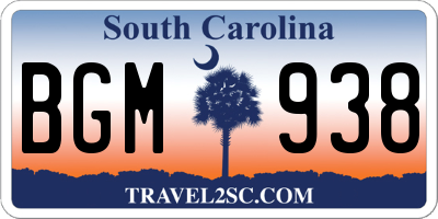 SC license plate BGM938