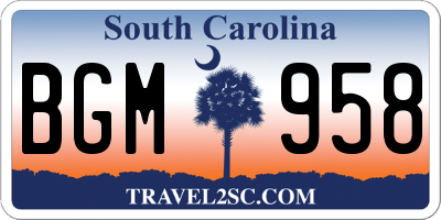SC license plate BGM958