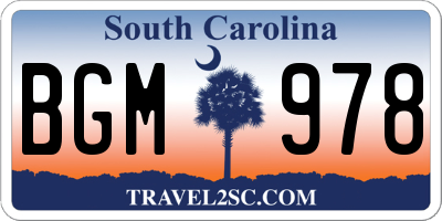 SC license plate BGM978