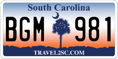 SC license plate BGM981