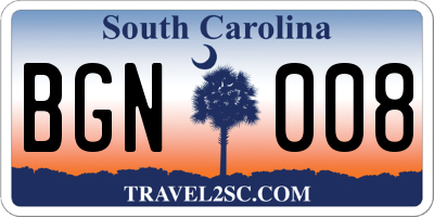 SC license plate BGN008