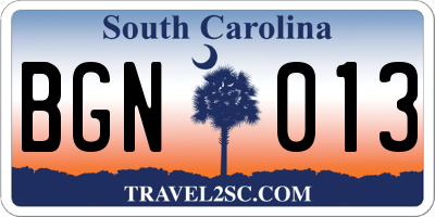 SC license plate BGN013
