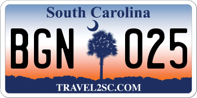 SC license plate BGN025