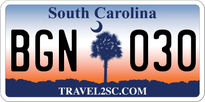 SC license plate BGN030