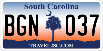 SC license plate BGN037