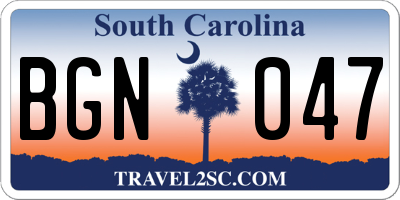 SC license plate BGN047