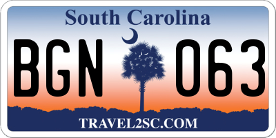 SC license plate BGN063