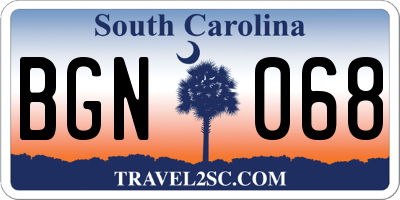 SC license plate BGN068