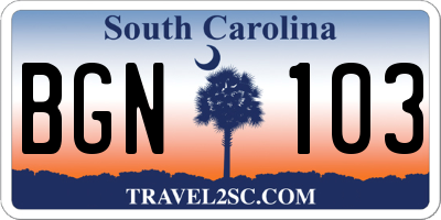 SC license plate BGN103