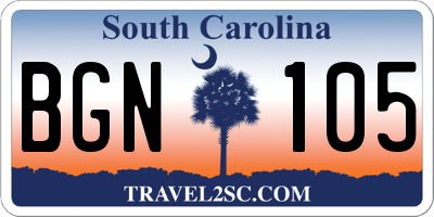 SC license plate BGN105