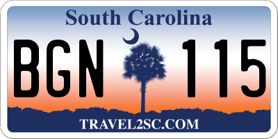 SC license plate BGN115