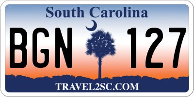 SC license plate BGN127