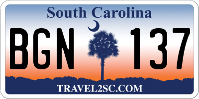 SC license plate BGN137