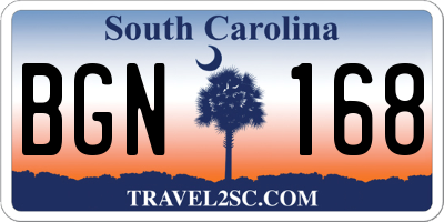 SC license plate BGN168